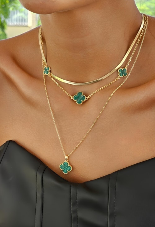 CHOKER DE TREVO MALAQUITA NO OURO CH272-O