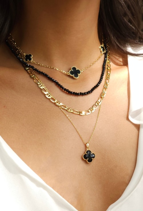 CHOKER DE TREVO ÔNIX NO OURO CH272-O