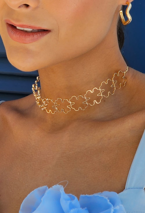 CHOKER DE TREVOS VAZADOS NO OURO CH259-O