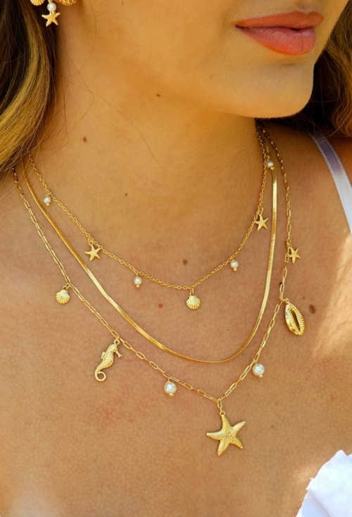 CHOKER DELICADA DE CONCHA E ESTRELA NO OURO CH327-O CHOKER DELICADA DE CONCHA E ESTRELA NO OURO CH327-O
