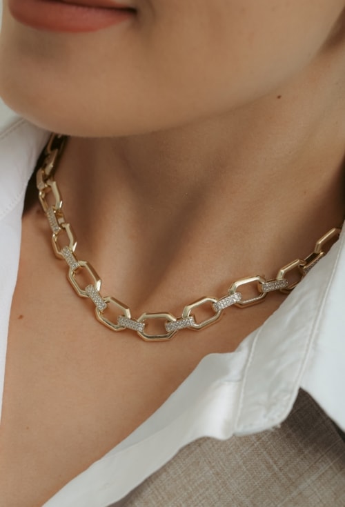 CHOKER ELOS CRAVEJADOS 40CM BANHADA A OURO CH396-O