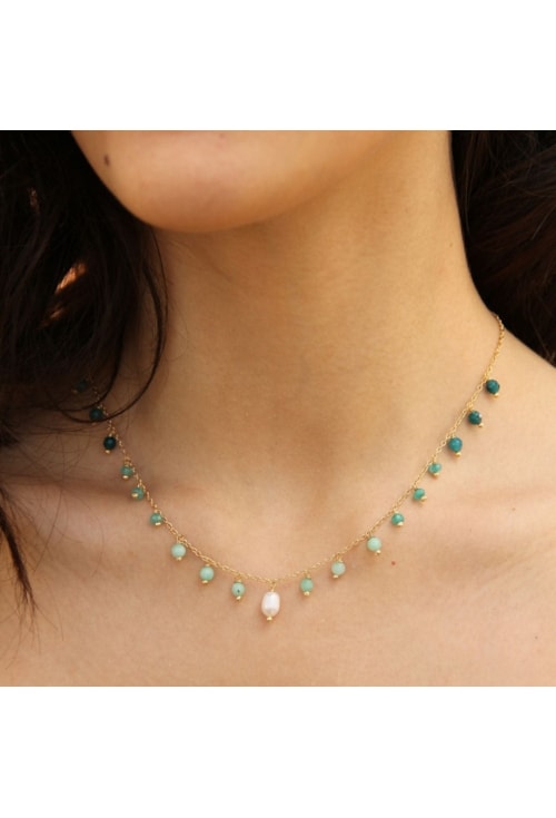 CHOKER JADE AMAZONITA E PÉROLA BARROCA CH093-O