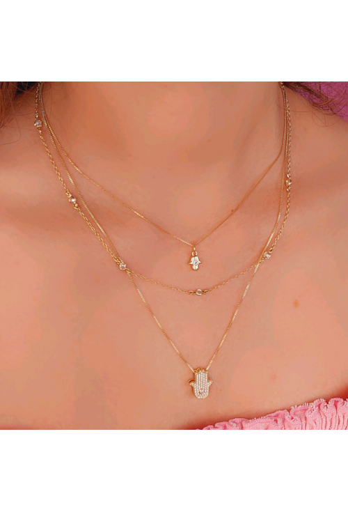 CHOKER MÃO DE FÁTIMA COM ZIRCÔNIA NO OURO CH154-O
