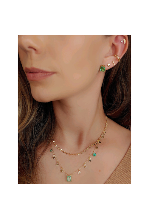 CHOKER MEDALHAS DE ESTRELA E PEDRA FUSION RETANGULAR VERDE PARAÍBA CH040-O