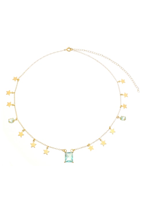 CHOKER MEDALHAS DE ESTRELA E PEDRA RETANGULAR AZUL PARAÍBA CH040-O