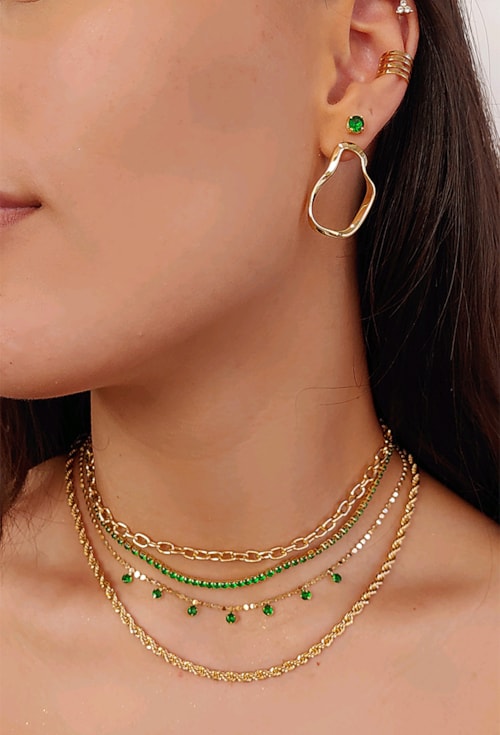 CHOKER MINI MEDALHAS COM CRISTAIS ESMERALDA CH231-O