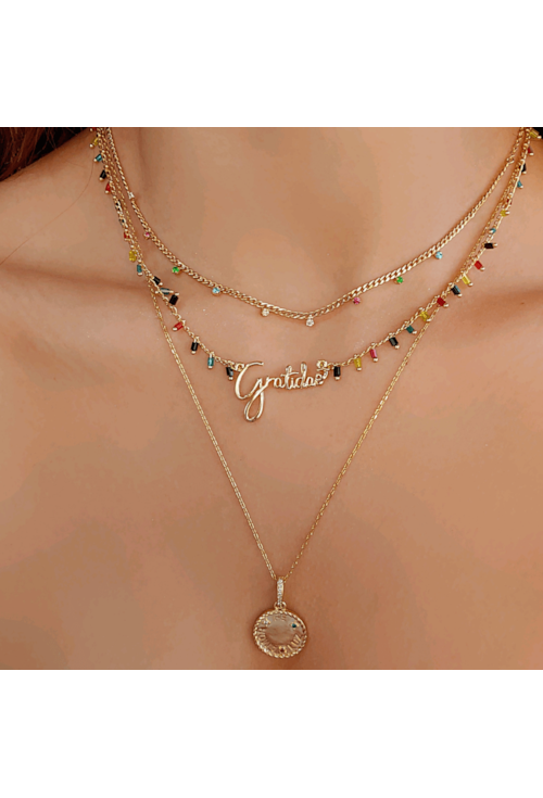 CHOKER PINGENTE GRATIDÃO E CRISTAIS COLORS CH147-O