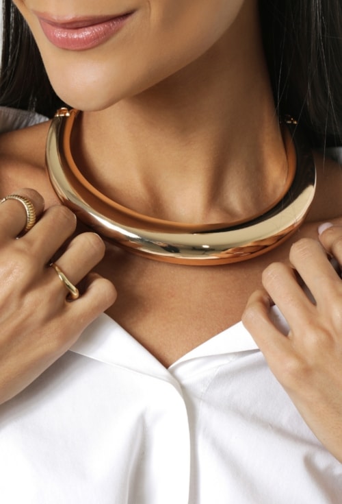 CHOKER RÍGIDA LISA ARO GROSSO NO OURO CH384-O