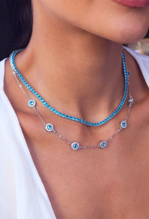 CHOKER RIVIERA AZUL TOPÁZIO RÓDIO CH387-R