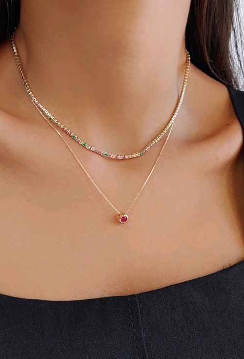 CHOKER RIVIERA DE ZIRCÔNIA RAINBOW NO OURO DE 2,5MM CH103-O