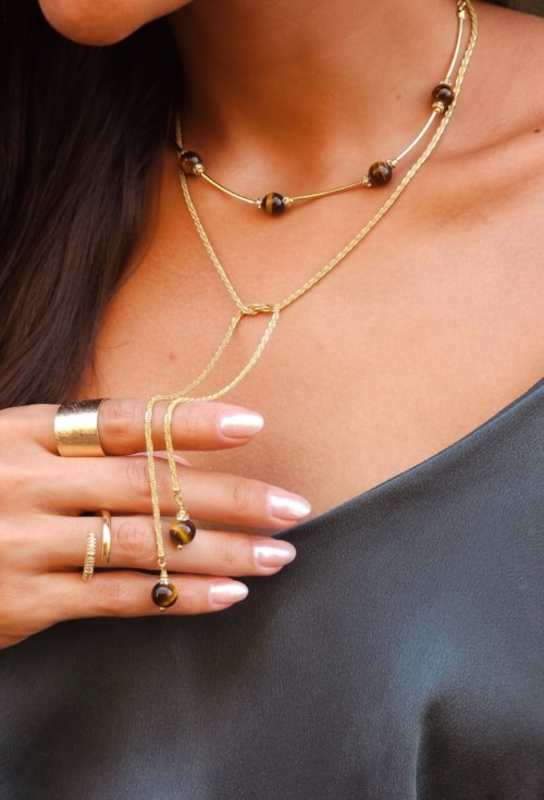 CHOKER TUBO COM BOLA OLHO DE TIGRE CH346-O