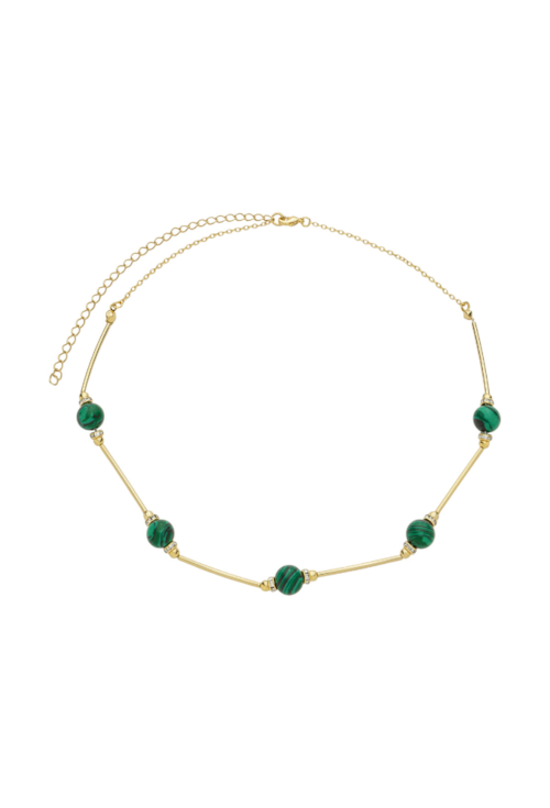 CHOKER TUBO COM PEDRA NATURAL MALAQUITA CH358-O