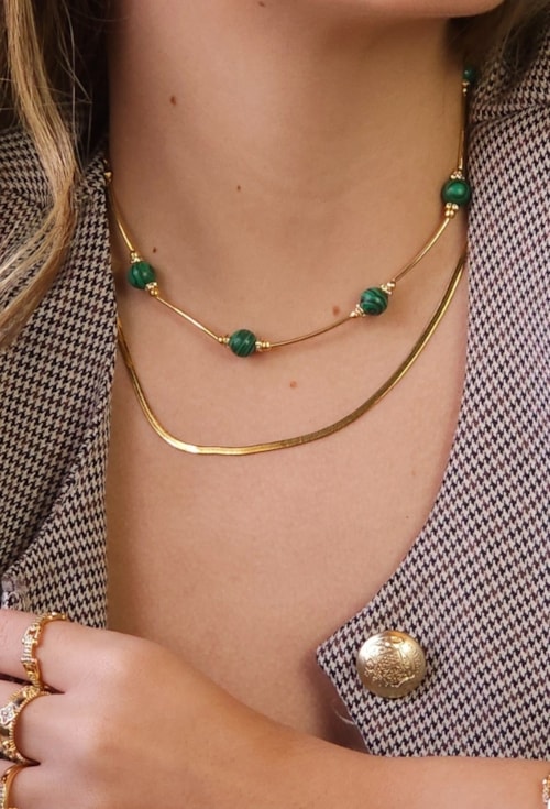 CHOKER TUBO COM PEDRA NATURAL MALAQUITA CH358-O