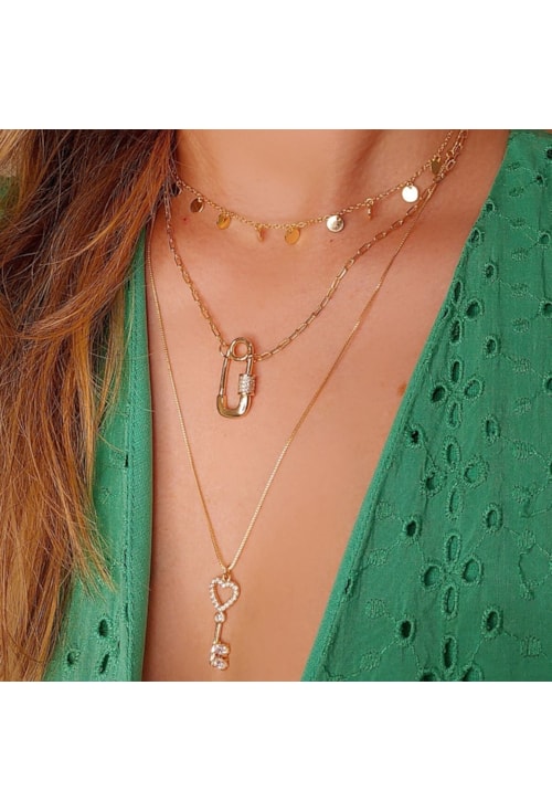 COLAR ALFINETE COM ZIRCÔNIAS NO OURO CO197-O