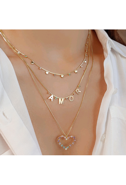 COLAR AMOR COM ZIRCÔNIAS NO OURO CO342-O