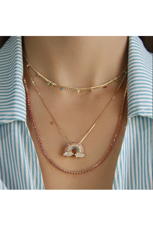 COLAR ARCO-ÍRIS COM ZIRCÔNIAS COLORS CO313-O COLAR ARCO-ÍRIS COM ZIRCÔNIAS COLORS CO313-O