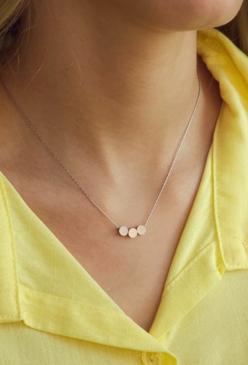 COLAR COM 3 PINGENTES REDONDOS EM AÇO INOX POLIDO CO847-A