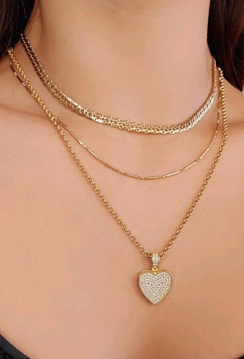 COLAR COM CORAÇÃO PAVÊ NO OURO CO363-O
