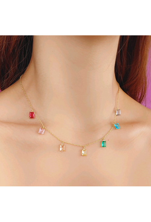 COLAR COM CRISTAIS COLORS NO OURO CO377-O