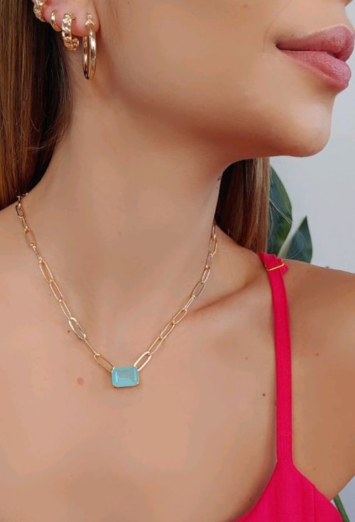 COLAR COM CRISTAL AZUL PARAÍBA LEITOSO CO511-O