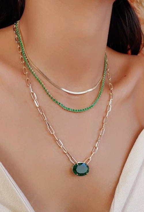 COLAR COM CRISTAL ESMERALDA RUTILADA OVAL CO535-O