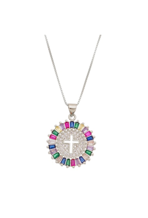COLAR COM CRUZ CRAVEJADA COLORS NO RÓDIO CO392-R