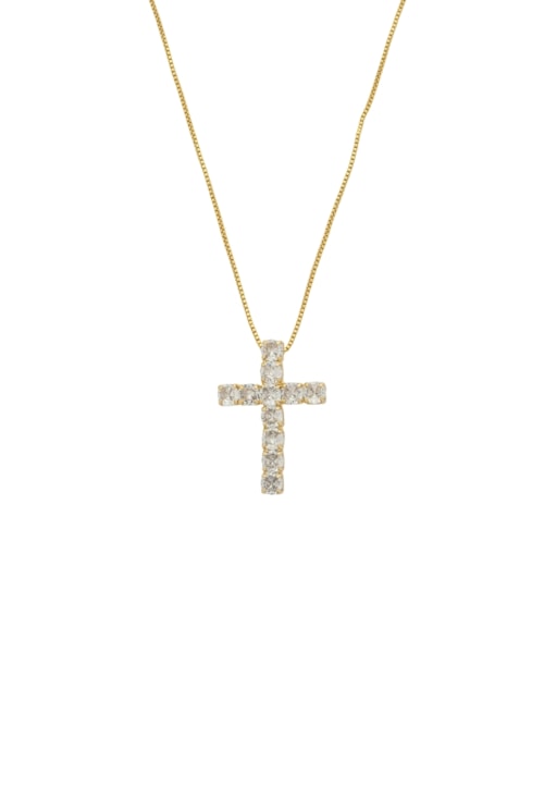 COLAR COM CRUZ M CRAVEJADO CRISTAL NO OURO CO732-O COLAR COM CRUZ M CRAVEJADO CRISTAL NO OURO CO732-O