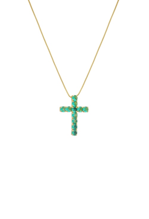 COLAR COM CRUZ M CRAVEJADO TURMALINA NO OURO CO732-O COLAR COM CRUZ M CRAVEJADO TURMALINA NO OURO CO732-O