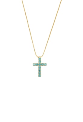Produto COLAR COM CRUZ P CRAVEJADO AZUL PARAÍBA NO OURO CO733-O