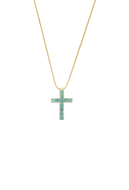 COLAR COM CRUZ P CRAVEJADO AZUL PARAÍBA NO OURO CO733-O COLAR COM CRUZ P CRAVEJADO AZUL PARAÍBA NO OURO CO733-O