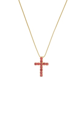 Produto COLAR COM CRUZ P CRAVEJADO RUBELITA NO OURO CO733-O