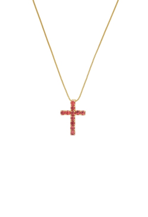 COLAR COM CRUZ P CRAVEJADO RUBELITA NO OURO CO733-O COLAR COM CRUZ P CRAVEJADO RUBELITA NO OURO CO733-O