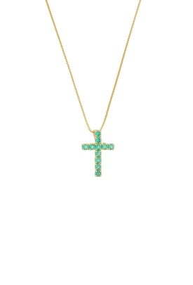 Produto COLAR COM CRUZ P CRAVEJADO TURMALINA NO OURO CO733-O