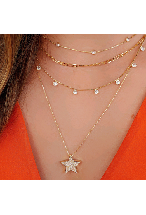 COLAR COM ESTRELA CRAVEJADA NO OURO CO391-O
