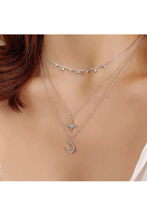 COLAR COM MINI ESTRELA E ZIRCÔNIAS CRISTAL CO343-R COLAR COM MINI ESTRELA E ZIRCÔNIAS CRISTAL CO343-R