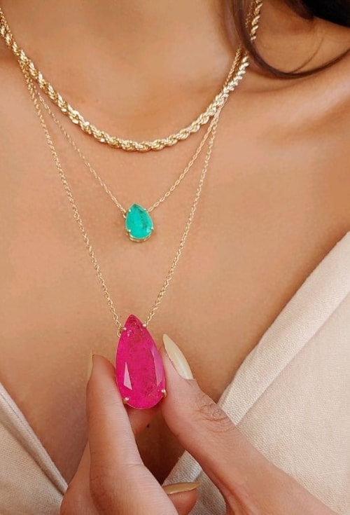 COLAR COM PEDRA FUSION GOTA PINK CO533-O
