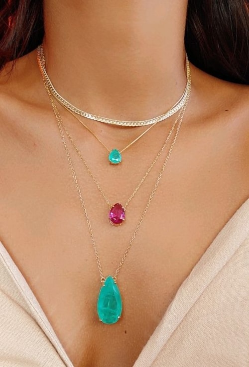 COLAR COM PEDRA FUSION GOTA TURMALINA CO533-O COLAR COM PEDRA FUSION GOTA TURMALINA CO533-O