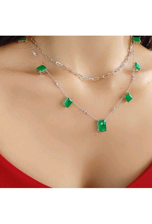 COLAR COM PEDRA RETANGULAR ESMERALDA FUSION CO115-R