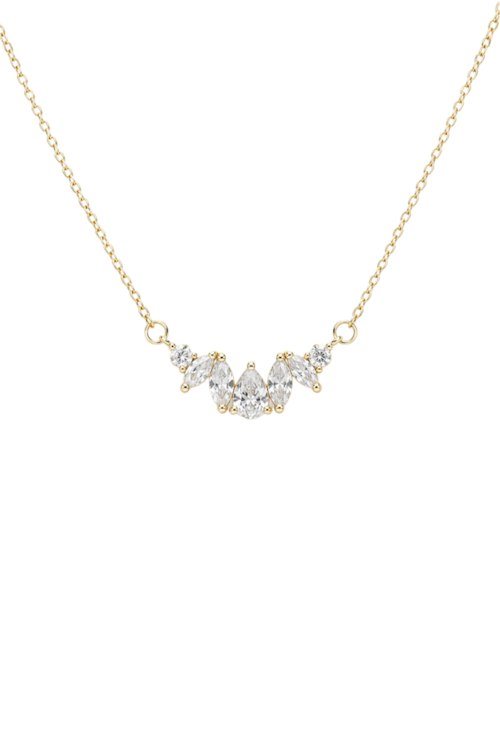 COLAR COM PEDRAS GOTA E NAVETE CRISTAL BANHADO A OURO 18K CO907-O