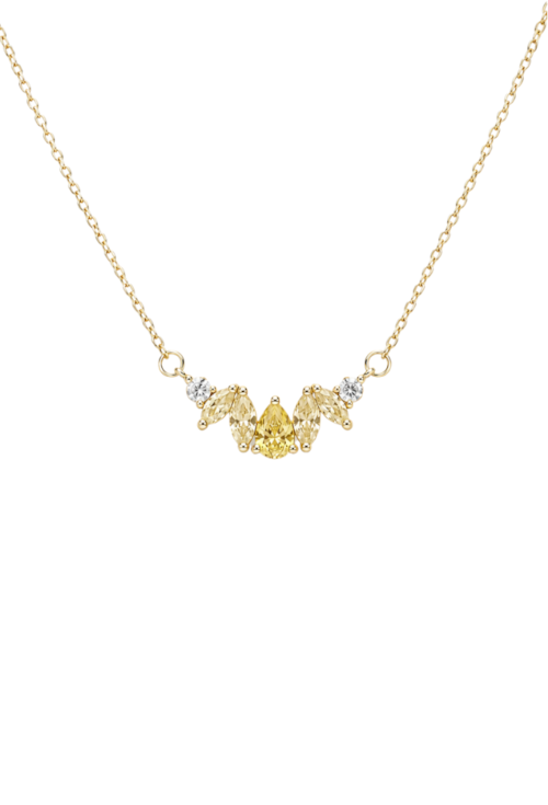 COLAR COM PEDRAS GOTA E NAVETE LEMON BANHADO A OURO 18K CO907-O