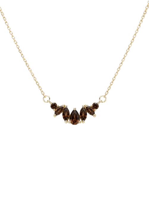 COLAR COM PEDRAS GOTA E NAVETE MARROM BANHADO A OURO 18K CO907-O