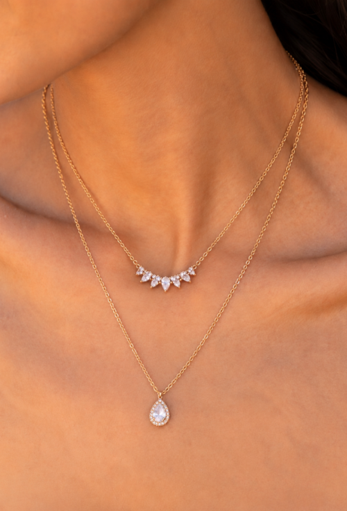 COLAR COM PEDRAS LAPIDADAS EM GOTA BANHADO A OURO CO909-O
