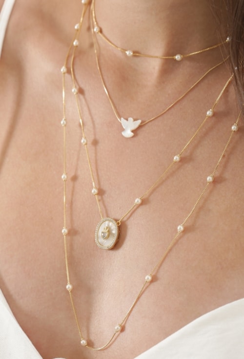 COLAR COM PÉROLAS NA VENEZIANA NO OURO CO741-O