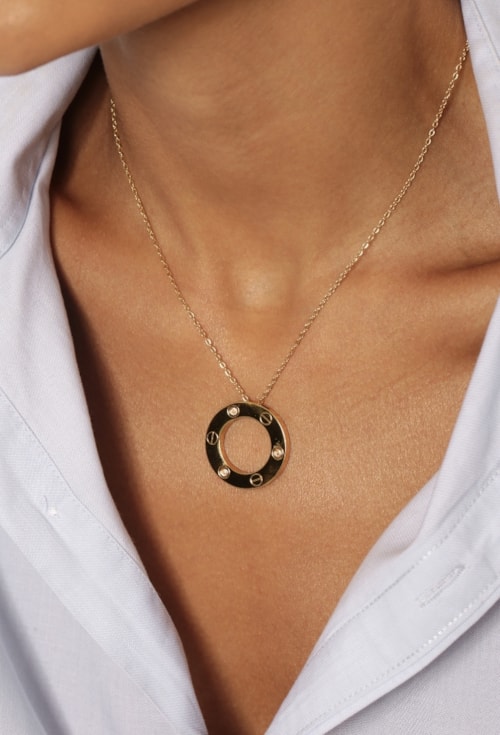 COLAR COM PINGENTE CIRCULAR CRAVEJADO AÇO INOX CO858-AD