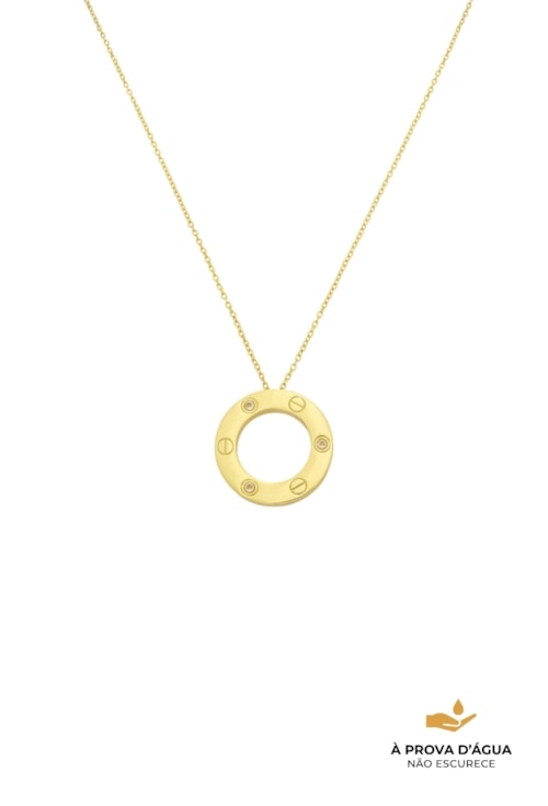 COLAR COM PINGENTE CIRCULAR CRAVEJADO AÇO INOX CO858-AD