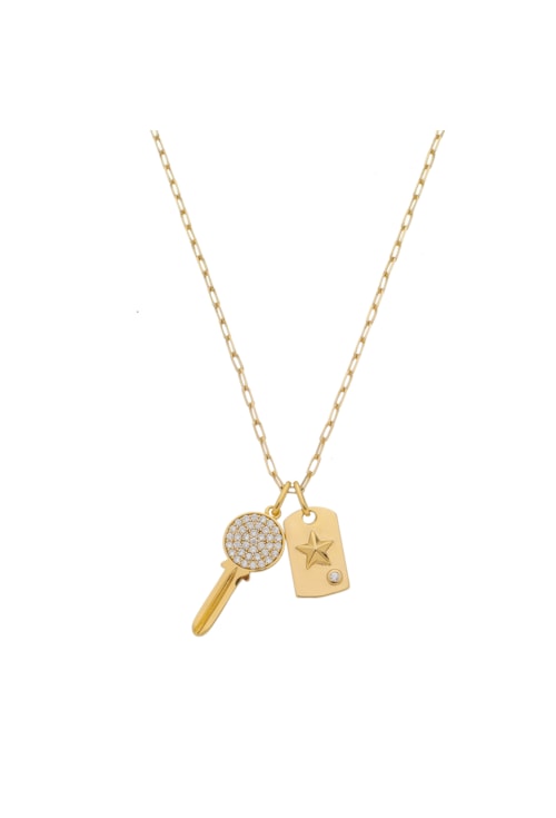 COLAR COM PINGENTE DE CHAVE CRAVEJADA E PLACA CO173-O COLAR COM PINGENTE DE CHAVE CRAVEJADA E PLACA CO173-O