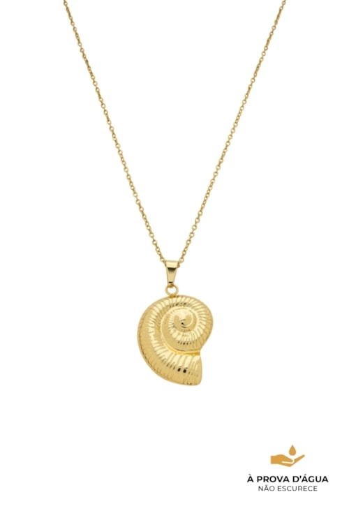COLAR COM PINGENTE DE CONCHA ESPIRAL EM AÇO INOX DOURADO CO811-AD
