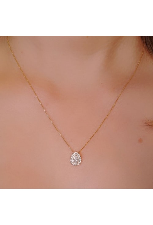 COLAR COM PINGENTE DE GOTA CRISTAL CRAVEJADA CO104-O COLAR COM PINGENTE DE GOTA CRISTAL CRAVEJADA CO104-O