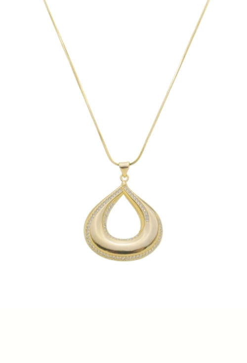 COLAR COM PINGENTE DE GOTA VAZADA CRAVEJADA CO651-O COLAR COM PINGENTE DE GOTA VAZADA CRAVEJADA CO651-O