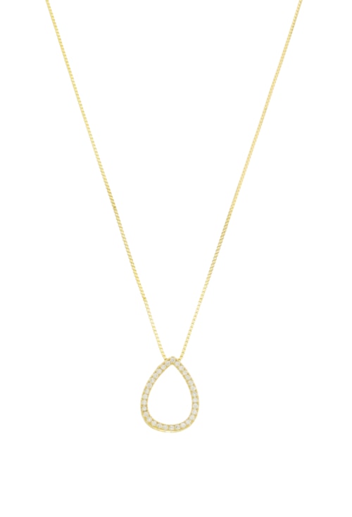 COLAR COM PINGENTE DE GOTA VAZADA CRAVEJADA NO OURO CO705-O COLAR COM PINGENTE DE GOTA VAZADA CRAVEJADA NO OURO CO705-O